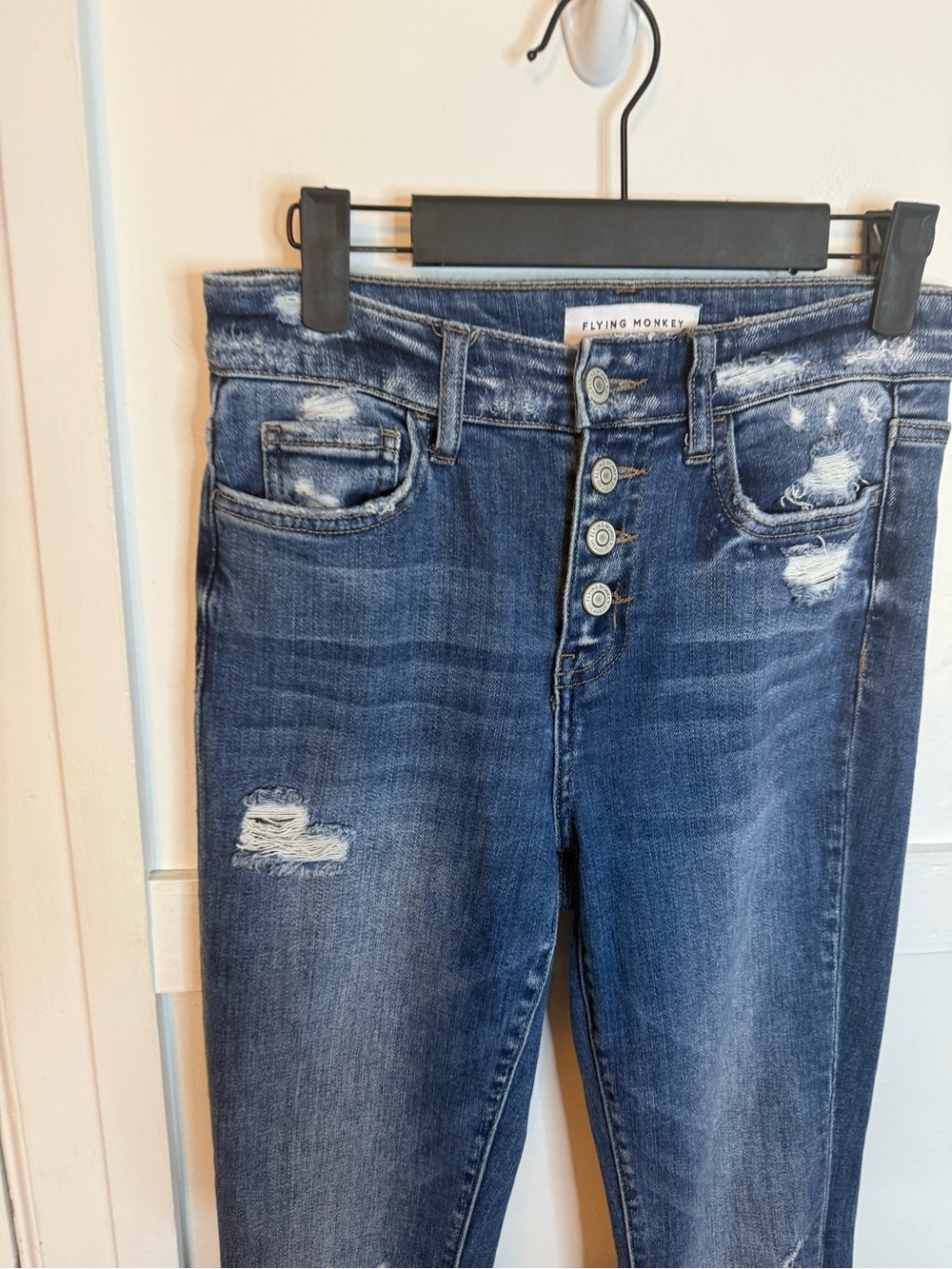 Flying Monkey Distressed High Rise Flare Stretch Jeans - Picture 7 of 8